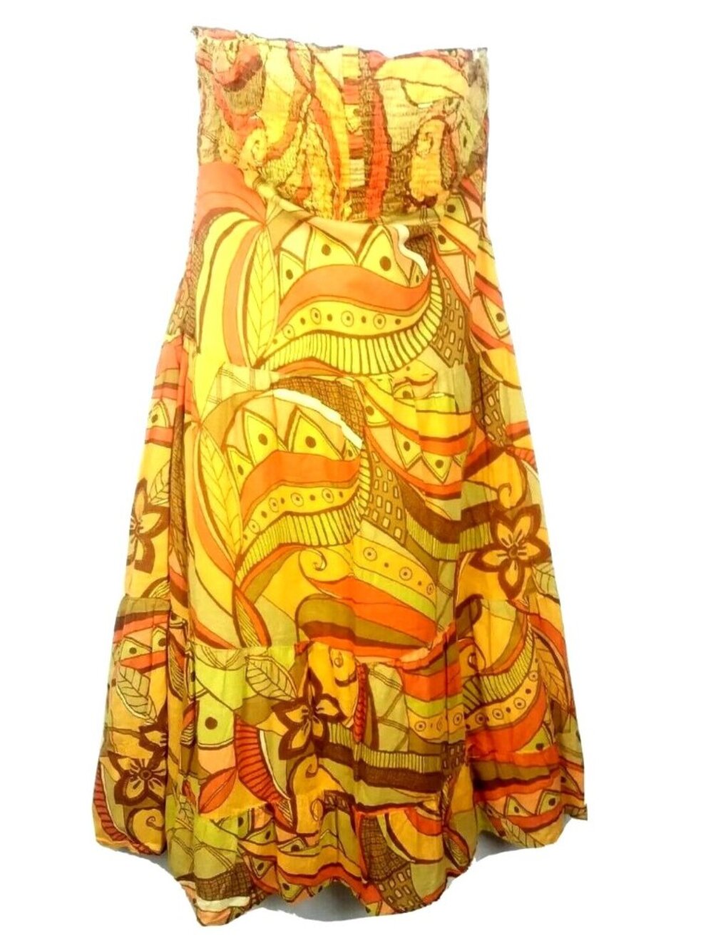 Summer Chic Strapless Dress 10 Sangria Orange Earthy Tropical Beachy Flowy